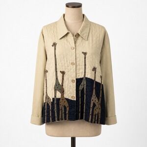 Vintage Quilted 100% Cotton Safari Jacket Size 3X‎ Tan Giraffe Granola Indie Y2K
